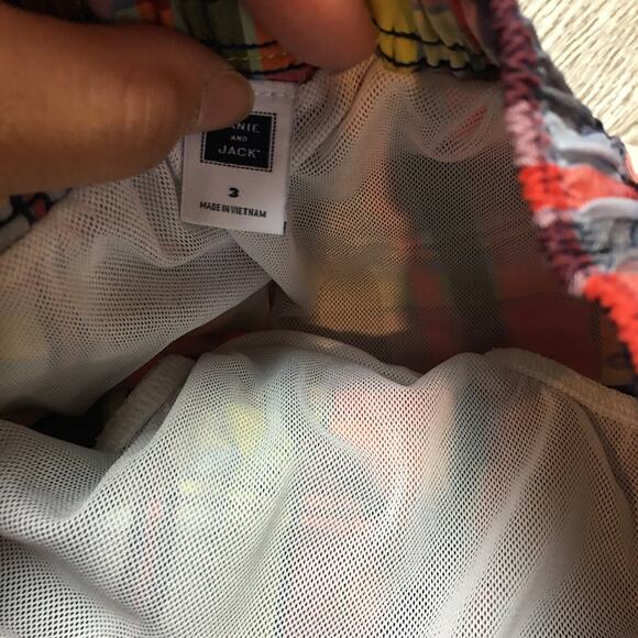 Janie and Jack Sailor Anchor Swim Rashguard Trunks boy size 3 Red Blue Plaid - Picture 3 of 6